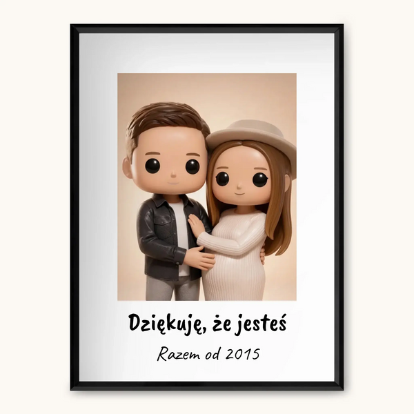 FIGURKA Z PODPISEM — personalizowany obraz AI ze zdjęcia w ramce, TaPanda.pl