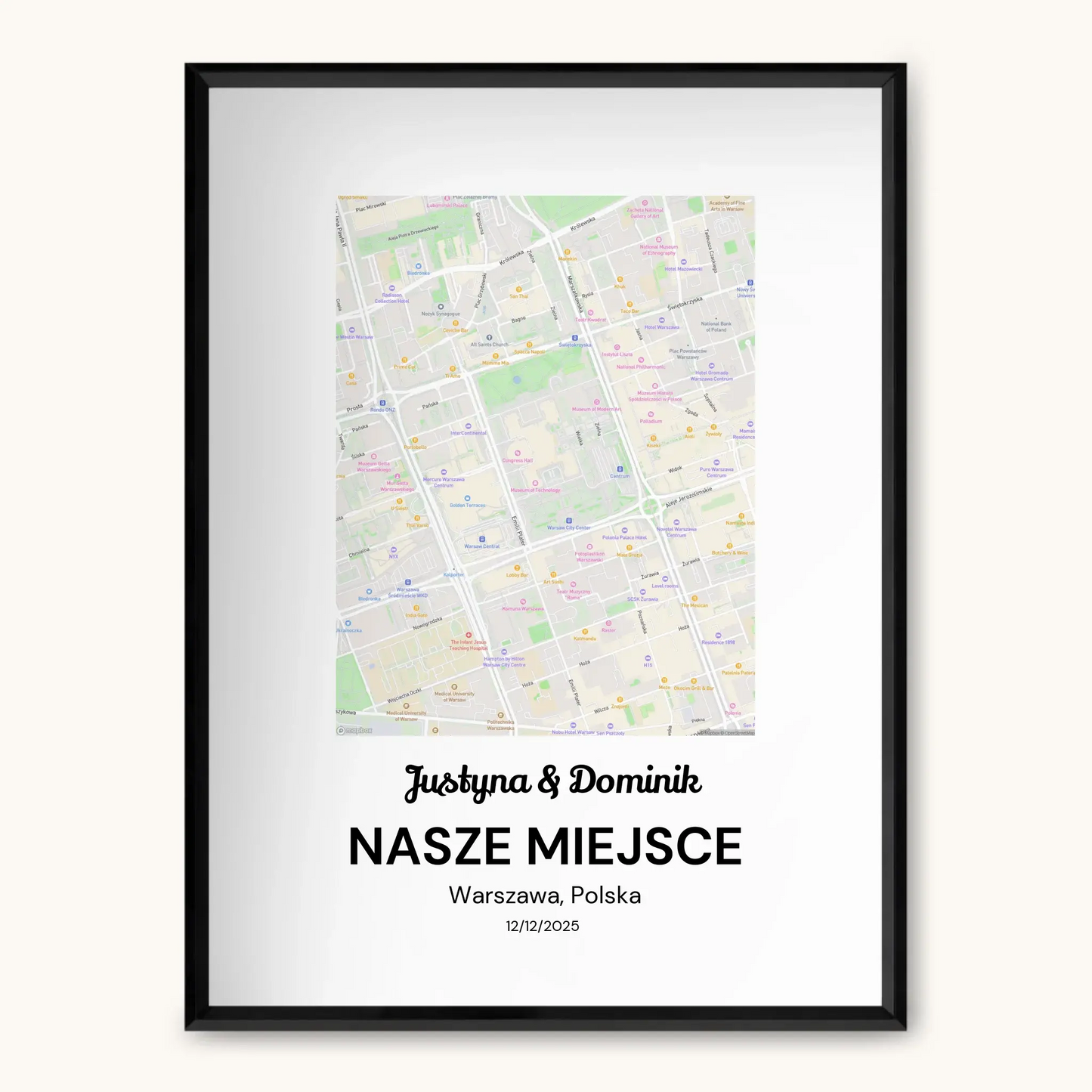 MAPA MIASTA — personalizowany obraz AI ze zdjęcia w ramce, TaPanda.pl