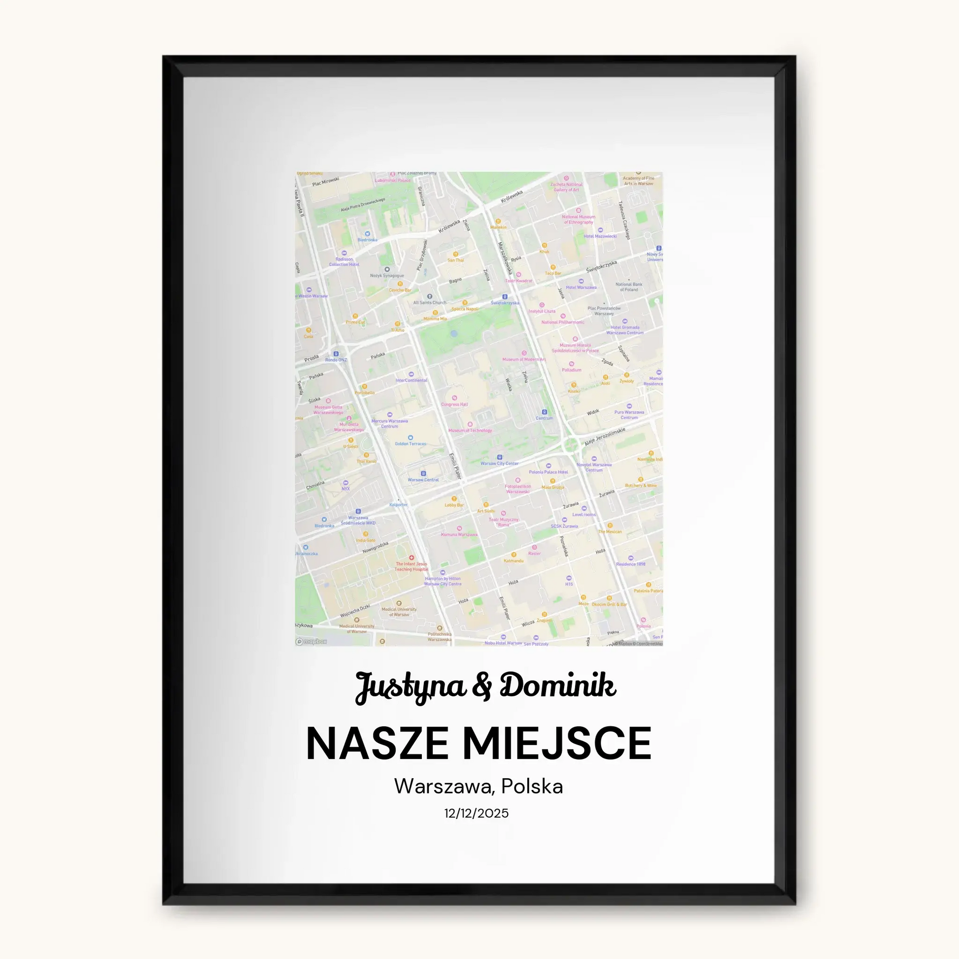 MAPA MIASTA — personalizowany obraz AI ze zdjęcia w ramce, TaPanda.pl