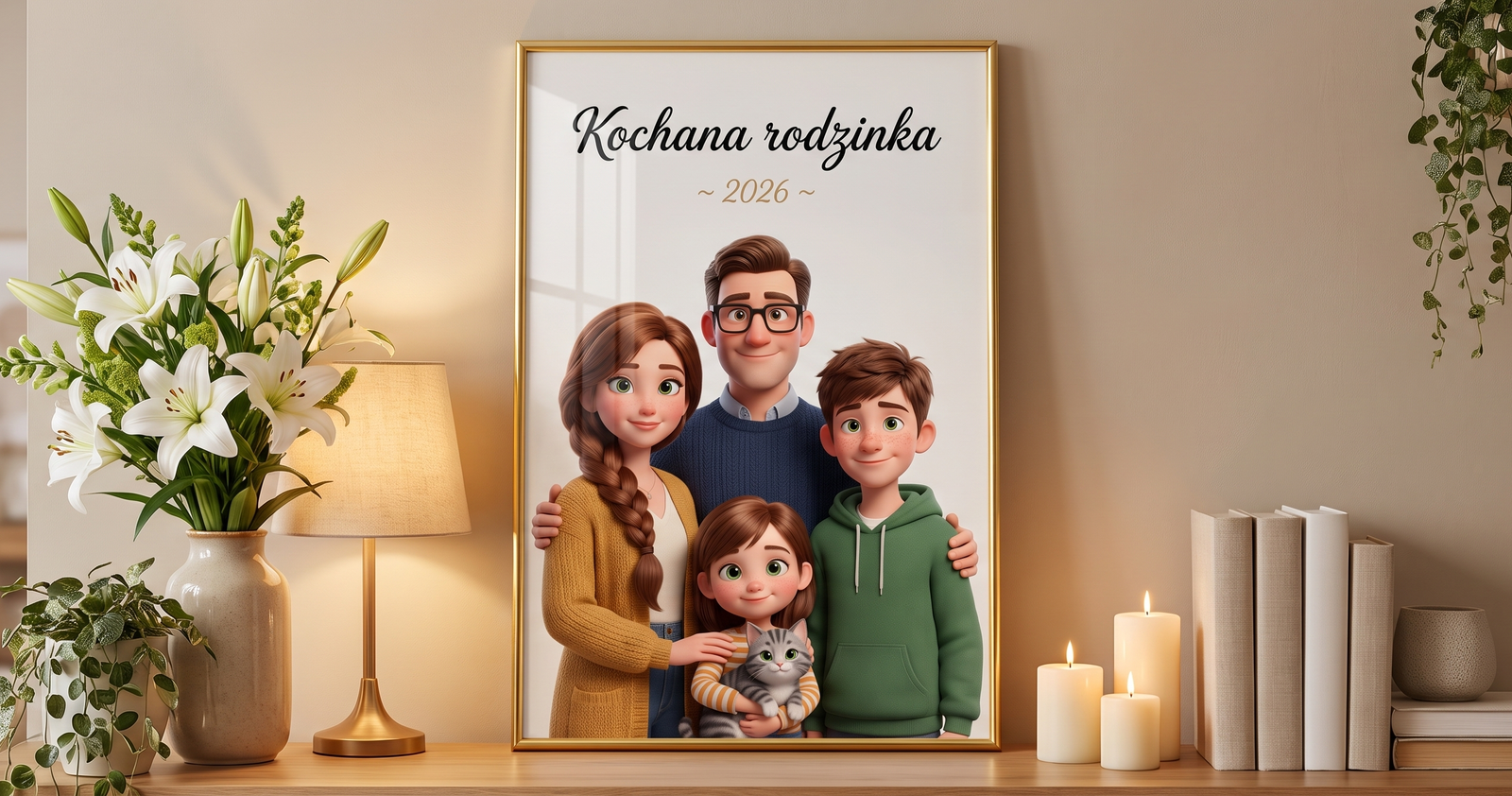 Rodzinny portret wykonany na podstawie zdjęcia