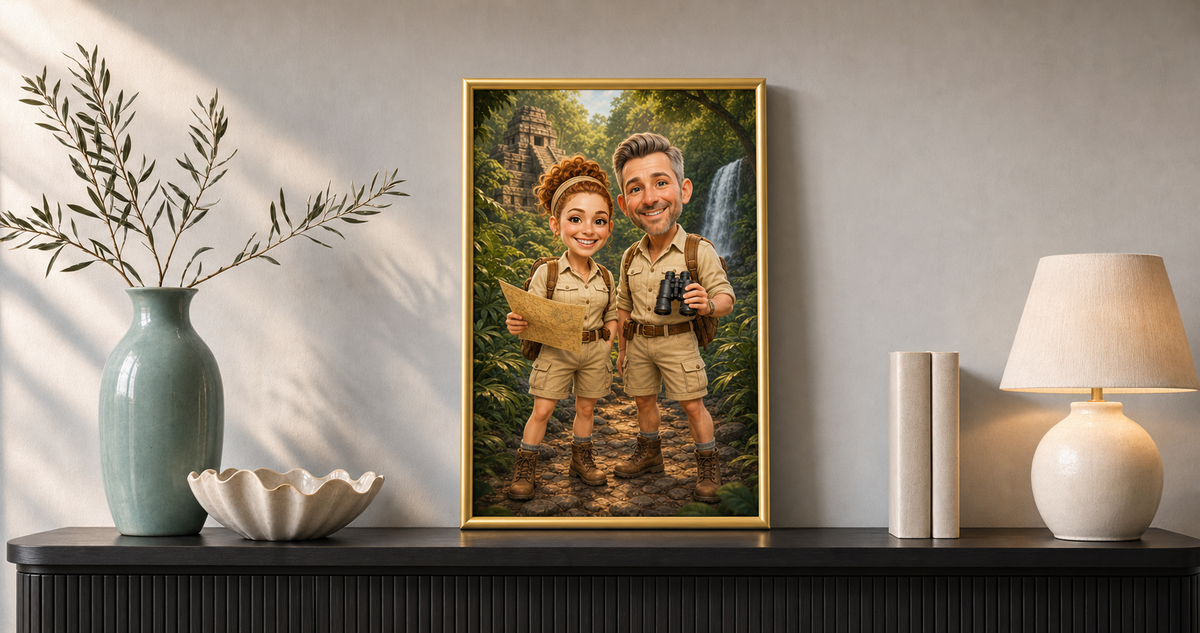Podróżnicy — obraz w złotej ramie